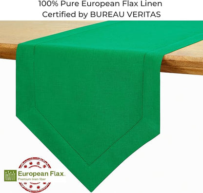 D'Moksha Homes Kelly Green Linen Table Runner 120 Inches Long - 100% Pure Linen Diamond Table Runner 14 x 120 Inch for Dining, Fall and Halloween - Machine Washable