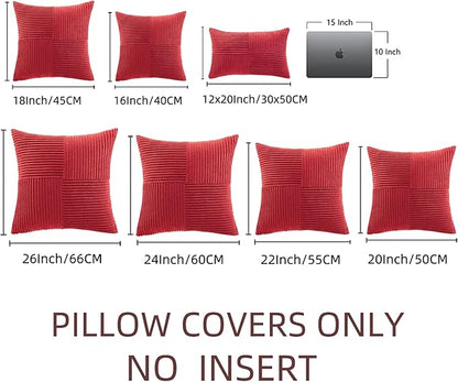 Fancy Homi 2 Packs Red Decorative Throw Pillow Covers 16x16 Inch for Living Room Couch Bed Sofa, Holiday Christmas Home Decor Gift, Soft Corss Patchwork Corduroy Textured Square Cushion Case 40x40 cm