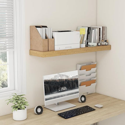 12 Inch Deep Floating Shelves for Wall, 48W x 12D Rustic Oak Wood Floating Shelves, Large Floating Shelves Set of 1 for Living Room Bathroom Laundry Room Bedroom Kitchen Home Office - Oak