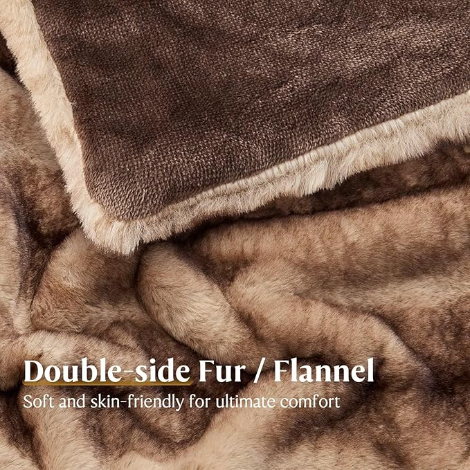 Luxury Faux Fur Blanket - Soft Warm Plush Blankets for Couch Sofa Bed, Fluffy Thick Throws for Bedroom, Office, Living Room, Decorative Reversible, Not Easy to shed - 70"x90", Brown