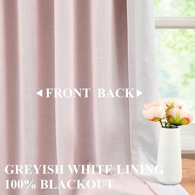 Vision Home Soft Pink Pinch Pleated Full Blackout Curtains Linen Blended Room Darkening Window Panels 84 inch for Living Room Bedroom Thermal Insulated Pinch Pleat Drapes with Hooks 60" Wx84 Lx1