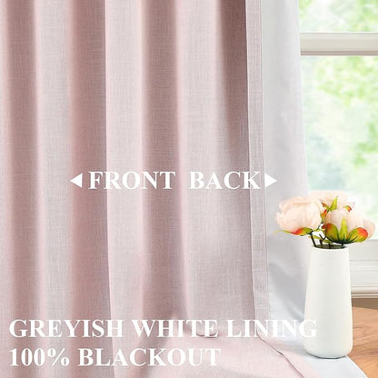 Vision Home Soft Pink Pinch Pleated Full Blackout Curtains Linen Blended Room Darkening Window Panels 84 inch for Living Room Bedroom Thermal Insulated Pinch Pleat Drapes with Hooks 60" Wx84 Lx1