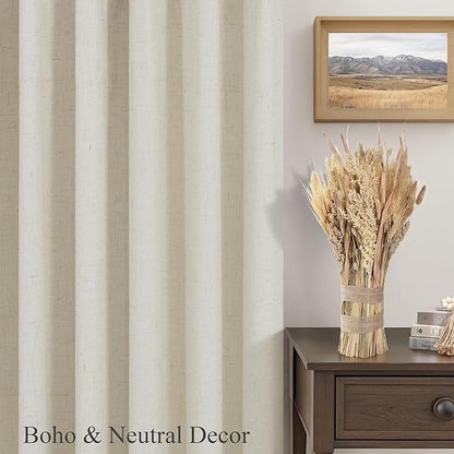 DANCURTON Linen Blackout Back Tab Curtains for Bedroom Windows Linen Colored 52 Inch Wide by 92 Inch Length 2 Panels
