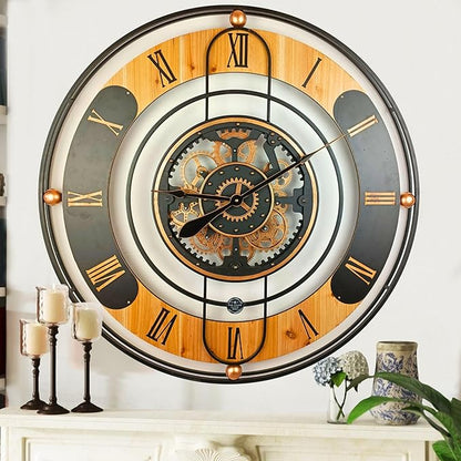The Gears Clock 36'' Inch Real Moving Gear Wall Clock Switzerland Line (Black, 36 inches (90 cm))