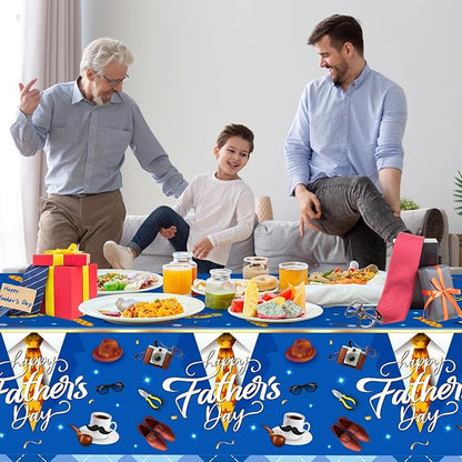 2 Pack Fathers Day Tablecloth - Happy Father's Day Table Cloth, Plastic Disposable Rectangle Blue Father Day Table Cover for Fathers Day Decorations Party Decor Supplies Favors,108 x 54 Inch