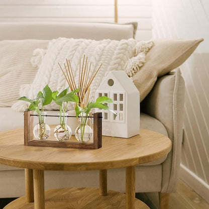 YIBOT Plants Propagation Stations,Plant Terrarium with Wooden Stand Wall Hanging Glass Planter Plant Propagation Vase for Indoor Office Home Garden Decor Plant Lover Gifts for Women