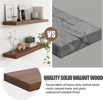 Floating Shelves for Wall, USA-Sourced Walnut Wood 48 Inch Long Wall Shelves, Natural Wooden Wall Mounted Picture Ledge Shelf, Nursery Book Storage Shelf Kids Bookshelf, Display Shelf for Bathroom