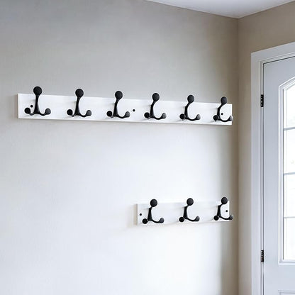 SKOLOO 36-Inch White Wood Coat Rack Wall Mount with 6 Triple Hooks - Ideal for Family Entrances, Classrooms, and Pet Supplies Storage - Perfect Coat Hooks for Wall