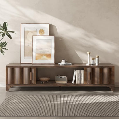 Mid Century Modern TV Stand for 55/65 Inches Television Console with Fluted Doors and Storage Entertainment Center for Living Room and Bedroom Dark Brown