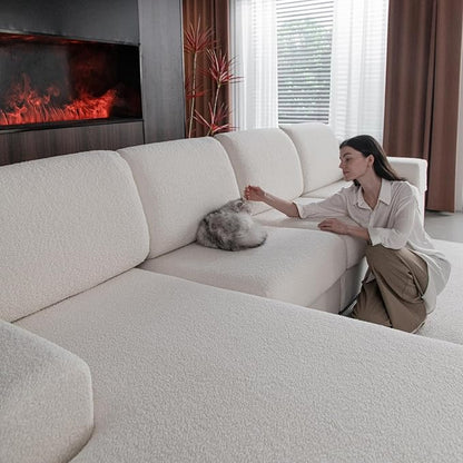 Couch Cushion Covers for Sectional Sofa, Stretch Soft Sofa Slipcovers Washable Wear-Resistant Universal Furniture Protector for Living Room(2 Seaters Covers+1 Chaise Cover, Ivory)