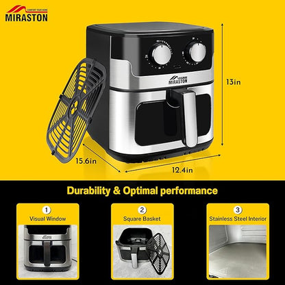 8.5QT Air Fryer, Upgraded Family Size Capacity, Visual Window, Square Basket Dials Stainless Steel Air Fryers, Reheat Leftovers, Easy Cooking for Healthier Breakfast & Dinner in Minutes