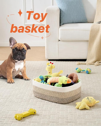 Small Woven Basket, 13.5 x 9.5 x 5 Inches, Storage Basket for Organizing, Cute Small Rope Shelf Closet Cube Storage Bins Baskets for Shelves, Dog Toy Gift Baskets Empty, 3 Pack Gradient Brown