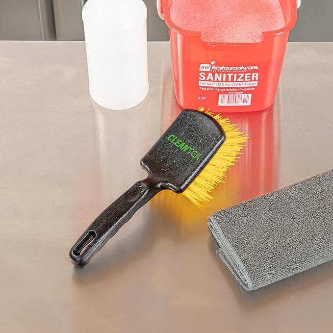 Restaurantware-Clean Tek Professional 10.24 Inch Utility Brush, 1 Heavy-Duty Scrub Brush - Plastic Bristles, Ergonomic Handle, Black Plastic Cleaning Scrub, Ideal for Indoor and Outdoor Cleaning