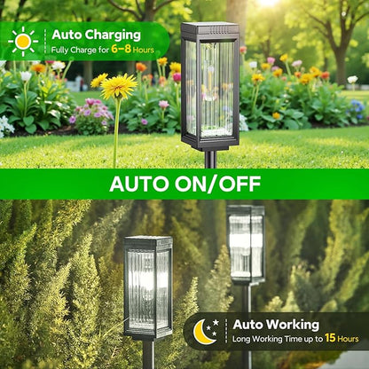 Solar Pathway Lights Outdoor, 2 Pack Upgraded Solar Lights Outdoor Waterproof, Bright Up to 15 Hrs Auto On/Off Garden Light for Yard Patio Lawn Path Walkway Driveway Outside Decor(Cool White)
