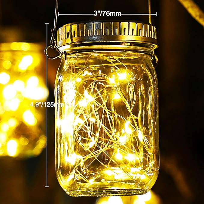 Cooo 9 Pack Solar Lanterns Outdoor Waterproof Upgraded Crystal Glass Solar Mason Jar Lights 30 LED 215% Larger SolarPanel, Anti-Rust Lid Hanging Outdoor Lanterns for Patio Garden Porch