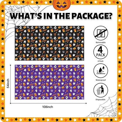 ATFUNSHOP 4 Packs Halloween Tablecloth Disposable Table Cover 54X108 Halloween Decorations Kids Birthday Party Decor for Kids, Spooky Waterproof Spillproof Table Cloth - Perfect for Dinner