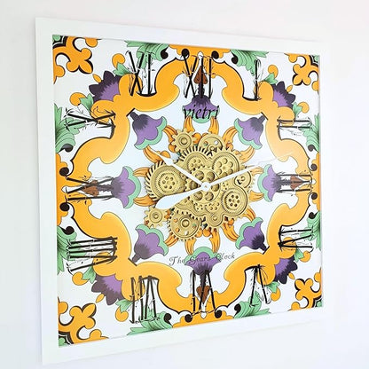 The Gears Clock Wall Clock Italy Collection with Moving Gears (Vietri, 36 inch Square)