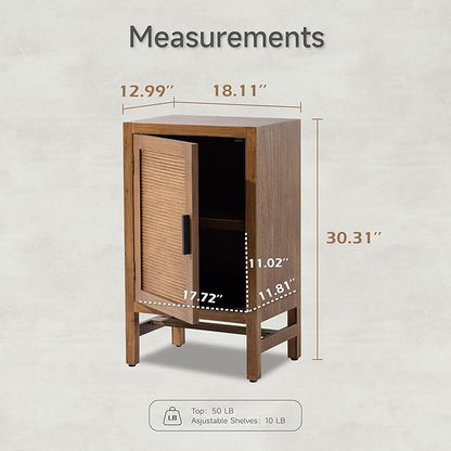 1 Door Farmhouse Nightstand, Rustic Slat Door Cabinet with 2 Shelves, Accent End Table with Storage for Bedroom, Brown