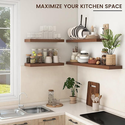 Floating Shelves - 2 Large Wall Mounted Shelves with Invisible Brackets, Long Wood Floating Wall Shelf for Living Room, Bedroom, Kitchen (Walnut, 24" W x 9" D x 1.5" H)