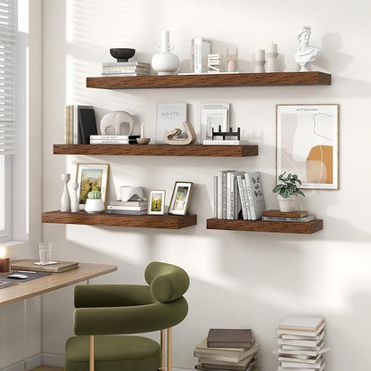 Heimlove 55 Inch Floating Shelves for Wall,10 Deep Large Rustic Brown Wall Shelf with Heavy Duty Brackets,Wall Mounted Storage & Display Shelves for Bedroom,Living Room,Kitchen,Office