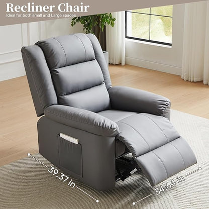 Recliner Chair with Massage & Heat, 8 Vibration Points, 5 Modes, 115-165° Reclining, Manual Recliner for Adults, Timer & Intensity Control, Faux Leather Massage Chair with Side Pocket for Living Room