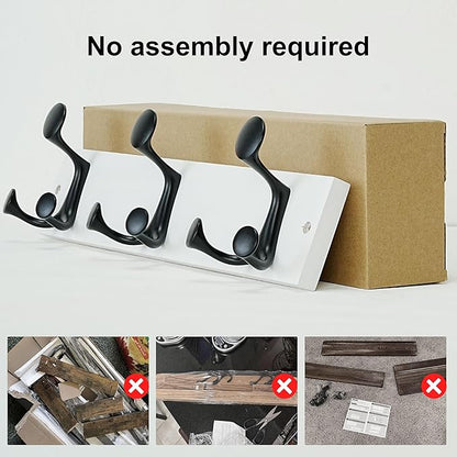 SKOLOO 17-Inch White Wood Coat Rack Wall Mount with 3 Triple Hooks - Ideal for Family Entrances, Classrooms, and Pet Supplies Storage - Perfect Coat Hooks for Wall