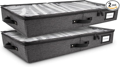 HOMELUX THEORY 2pc Low Profile Under Bed Storage Containers, Thin Under Couch Storage Organizer with Bins & Lids, Underbed Storage Box Ideal for Seasonal Clothes, Blankets, Fabric & Shoes (Dark Gray)