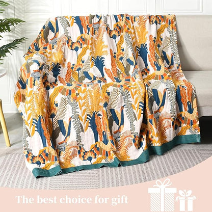 Boho Throw Blanket for Bed - 100% Pure Cotton Ultra Soft Rustic Quilt - Farmhouse Decor Bed Blankets, All Season Rustic Throw for Sofa Couch Chair(91''x 98'', Floral Bird)