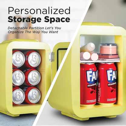 IBMF4SUN Fridge for Bedroom, Skincare, Portable Cooler & Warmer for Makeup, for Office & Home Refrigerator, Mini (4 L / 6-Can), Sun Yellow