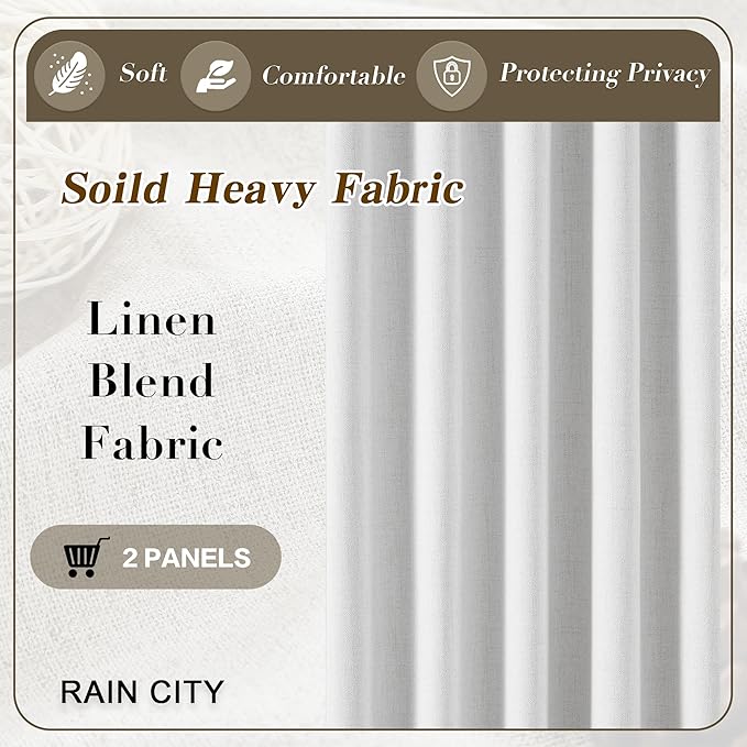RAIN CITY Snow White Black Out Curtains 102 Inches Long Room Darkening Privacy Patio Door Track Curtains for Living Room Blackout Drapes Back Tab 2 Panels 50 x 102
