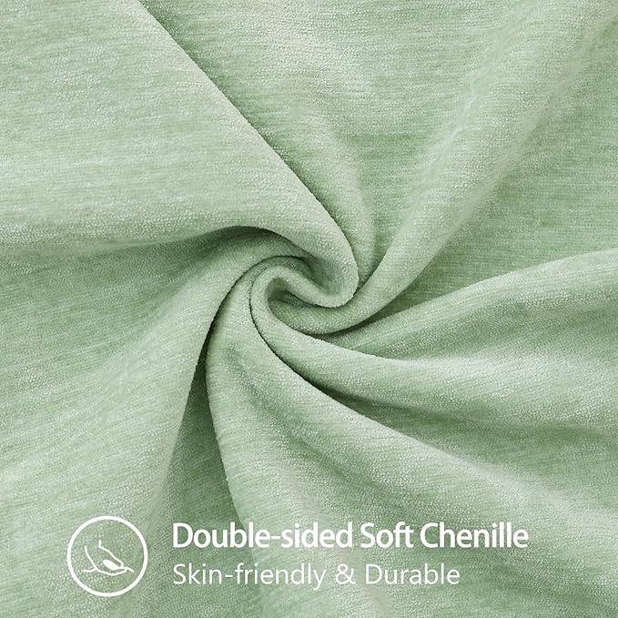 decorUhome Chenille Soft Throw Pillow Covers 18x18 Set of 2, Farmhouse Velvet Neutral Decorative Euro Pillow Covers with Stitched Edge for Couch Sofa Bed Home Decor, Sage Green