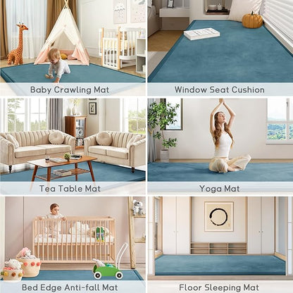 Baby Play Mat for Floor Tummy Time Mat Nursery Muscle Area Playroom Rug Tatami 79"x138" Memory Foam 1.3" Thick Crawling For Babies,Toddlers, Infants, Kids,Floor(Green)