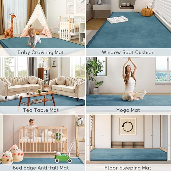 Baby Play Mat for Floor Tummy Time Mat Nursery Rug Muscle Area Playroom Rug Tatami 79"x118" Memory Foam 1.3" Thick Crawling For Babies,Toddlers, Infants, Kids,Floor(Green)