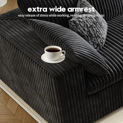 118" Cloud Couch Modular Sectional Sofa for Living Room,Modern Sofa with Deep Seat，U-Shape Boneless Couch with 2 Ottoman,Comfy Upholstered Corduroy Couches for Apartment, Studio, Office,Bedroom，Black