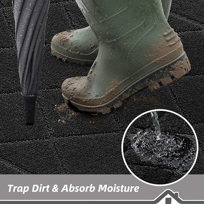 BEQHAUSE Dirt Trapper Door Mat 20" x 32", Doormat Non-Slip Entryway Rugs Washable, Dog Door Mat Stain Resistant and Absorbent Welcome Floor Mat for Front Back Door, Muddy Wet Shoes & Paws, Black