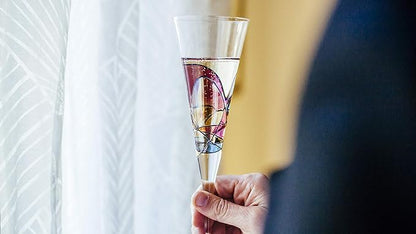 Victoria Barcelona Champagne Flute - 7.5 Oz Mouth-Blown Hand Painted, Antoni Gaudi & Murano Inspired Artistic Unique Gift Ideas Anniversary, Birthday, Weddings, Women & Men (2, Sagrada Red)