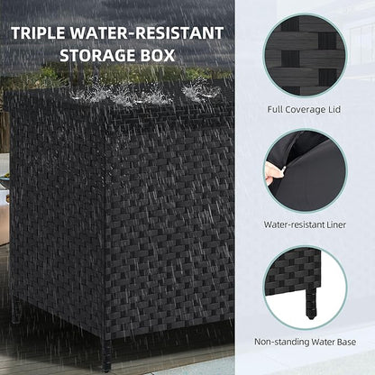 YITAHOME 230 Gal Outdoor Storage Box, XXL All-Weather Wicker Deck Box for Patio Furniture, Cushions, Pool Accessories and Garden Tools - Black