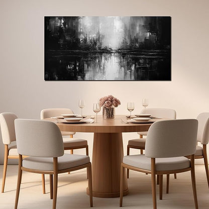 TYTAUPT Abstract Canvas Wall Art For Living Room Black and White Wall Art For Office Bedroom Wall Decor 24 x 48 Inch