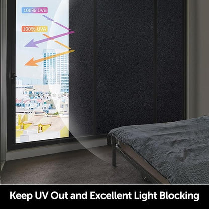 HIDBEA Blackout Window Film,100% Light Blocking Room Darkening Window Privacy Film,Frosted Glass Window Film Heat Control, Removable Window Cover Tint for Day Sleep (Black,17.3in x 13.1ft)