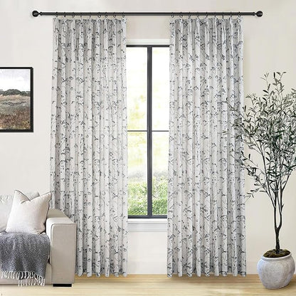 Pinch Pleated Floral Linen Curtains 2 Panels Elegant Light Filtering Privacy Drape,60 Inch Wide by 84 Inch Long Curtains Suitable for Living Rooms and Bedrooms