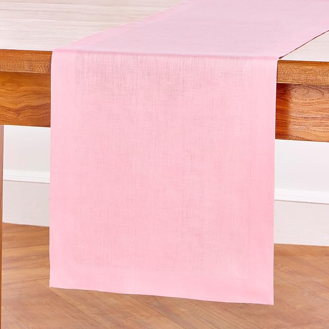 Solino Home Linen Table Runner 48 Inches - 100% Pure Linen Pink Lemonade Table Runner 14 x 48 Inch Ideal for Dresser and Coffee Tables - Halloween - Fete