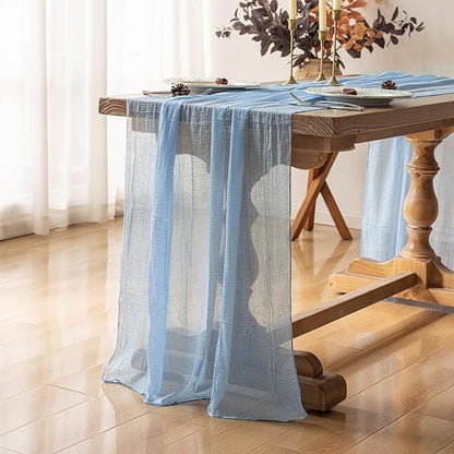 Cheesecloth Light Blue Table Runner Gauze Rustic Cheese Cloth Table Runner 120 Inch 10 FT for Wedding Baby Shower Bridal Shower Birthday Party Sheer Home Boho Decorations
