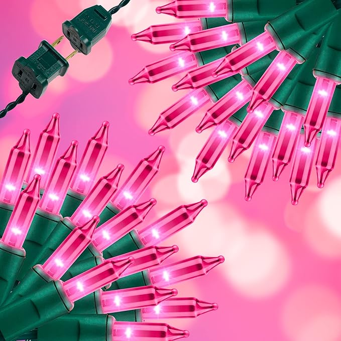 150LIGHTS PINK Extra-Bright With End Connectors Christmas Decorative Lights 9.72m UL Certified Mini String Light Set Waterproof for Home Garden Holiday Christmas Tree Party Patio Decor Wedding