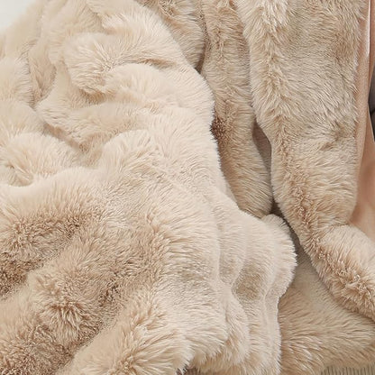 RYNGHIPY Faux Fur Blanket Fluffy Warm Throw Blanket for Sofa Couch Decorative Bed Blanket for Bedroom Living Room Bubble Blanket (Camel, 63''x79'')