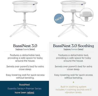 HALO BassiNest Soothing Swivel Sleeper 3.0S – Over-Bed Baby Bassinet with 360 Rotation, Adjustable Height, Breathable Mesh, Calm Sounds & Vibrations, Safe Close Sleeping, Lowering Wall for Easy Access