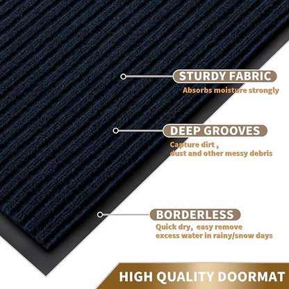 Yimobra Front Door Mat Outdoor Indoor Entrance, 100% Waterproof All-Season All Weather Doormat, Welcome Matt Outside Entry, Non Slip, Low Profile, Heavy Duty Patio Porch Floor Mats,36 x 24,Navy Blue