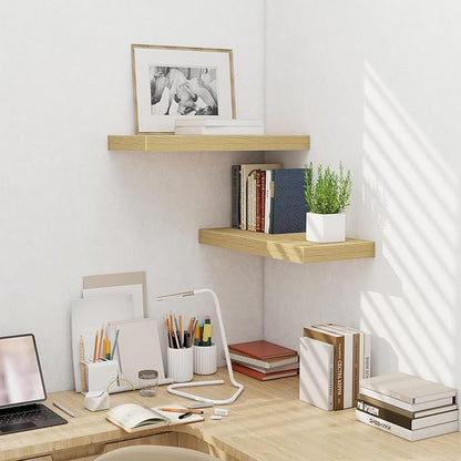 Fun Memories 24 Inch Floating Shelves Wall Mounted, 10 Inch Deep Wall Shelves, 24 x 10 Floating Shelf for Living Room Bathroom Bedroom, Oak, Set of 2
