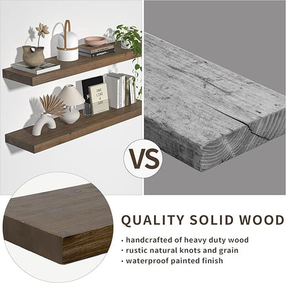 Floating Shelves for Wall, USA-Sourced Fir Wood 48 Inch Wall Shelves Set of 1, Natural Rustic Solid Wooden Floating Shelves Wall Mounted, Nursery Book Storage Shelf, Display Shelf for Bathroom
