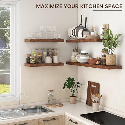 Floating Shelves - 2 Large Wall Mounted Shelves with Invisible Brackets, Long Wood Floating Wall Shelf for Living Room, Bedroom, Kitchen, (Brown, 24" W x 9" D x 1.5" H)
