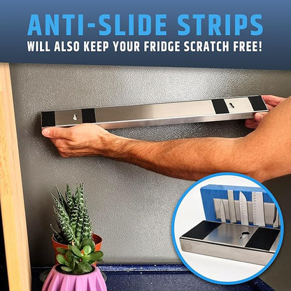 Premium Magnetic Knife Holder for Refrigerator that Doesn't Slide – 17 Inch Professional Double Sided Knife Strip for Fridge - Knife Rack/Knife Bar With Powerful Magnetic Pull Force (Upgraded Version)